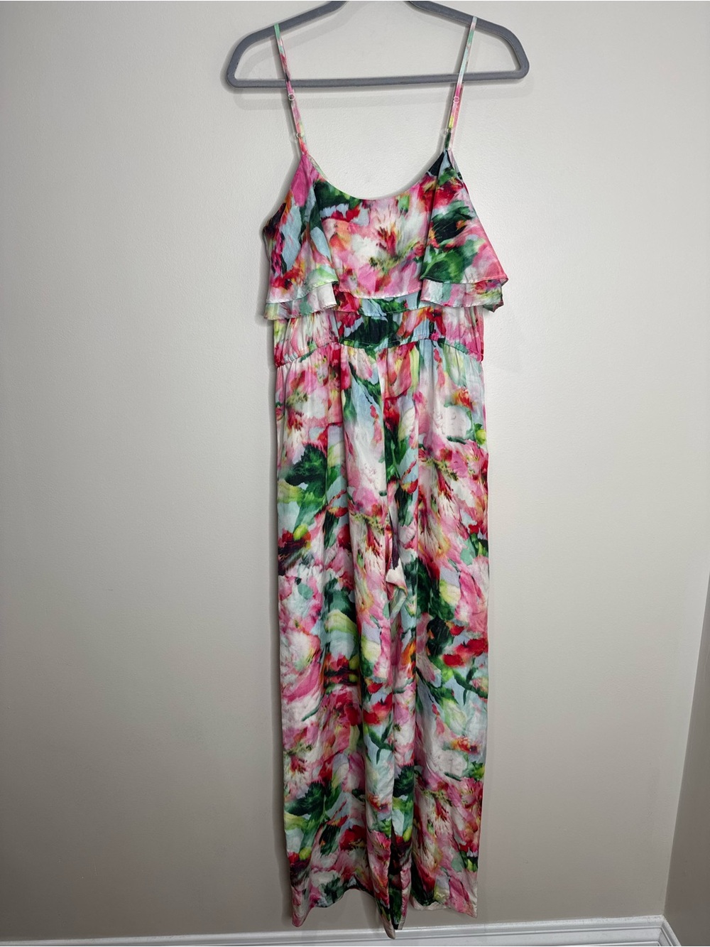 Anthro Fleur Wood 100% Silk Floral Wide Leg Sleeveless Wide Leg Jumpsuit Medium - Picture 8 of 11
